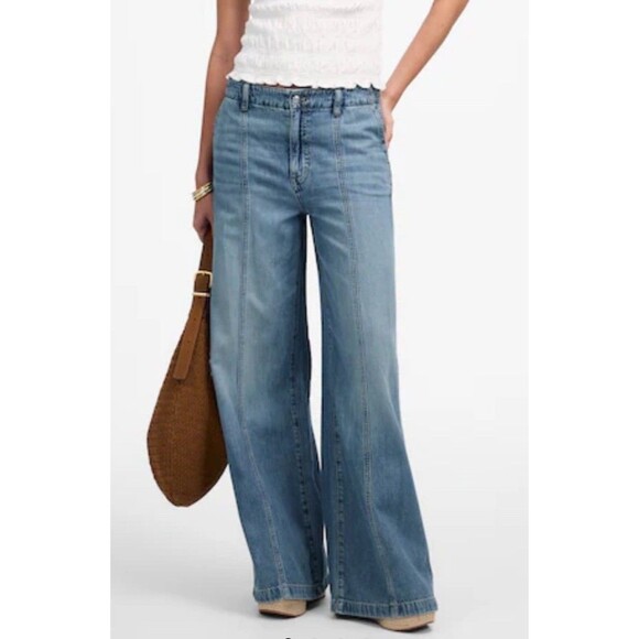 Madewell Jeans Wide Sweep Trouser Womens 25 Blue Denim High Waist Denim - Picture 1 of 13